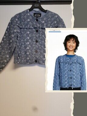 NWT Scoop Women's Cotton Eyelet Jacket with Puff Sleeves, Size XS